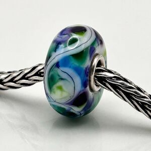 Summersday Artisan Trollbeads Style Trollstone Blue Plum Green White Mosaic